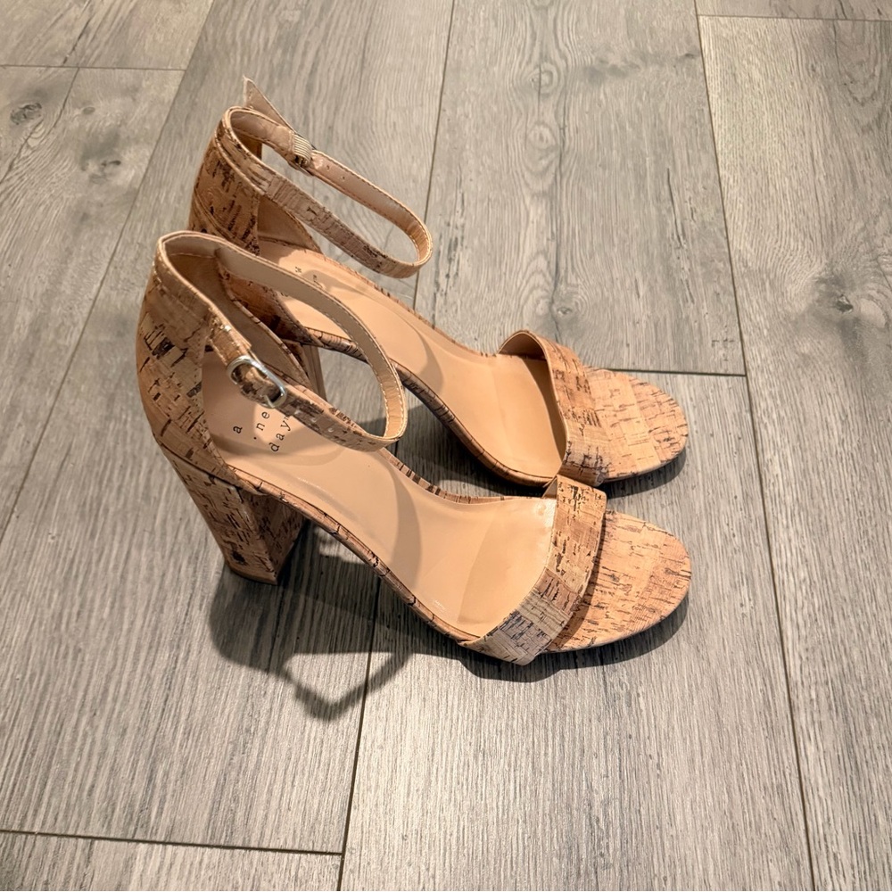 a new day Cork Tan Block Heel Sandals
